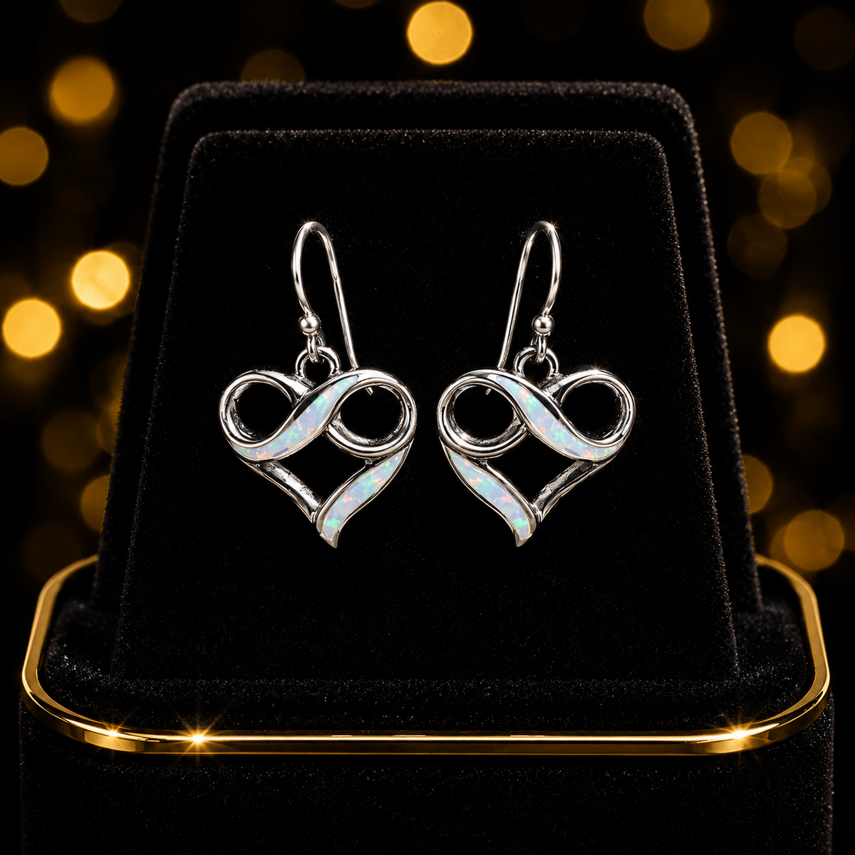 White Opal Infinity Heart Earrings Sterling Silver 925 Hallmarked British Made