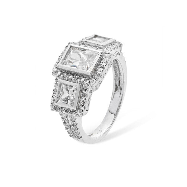 Sterling Silver Ring Engagement 3 Stone Gemstone 925 Hallmarked Size J - R