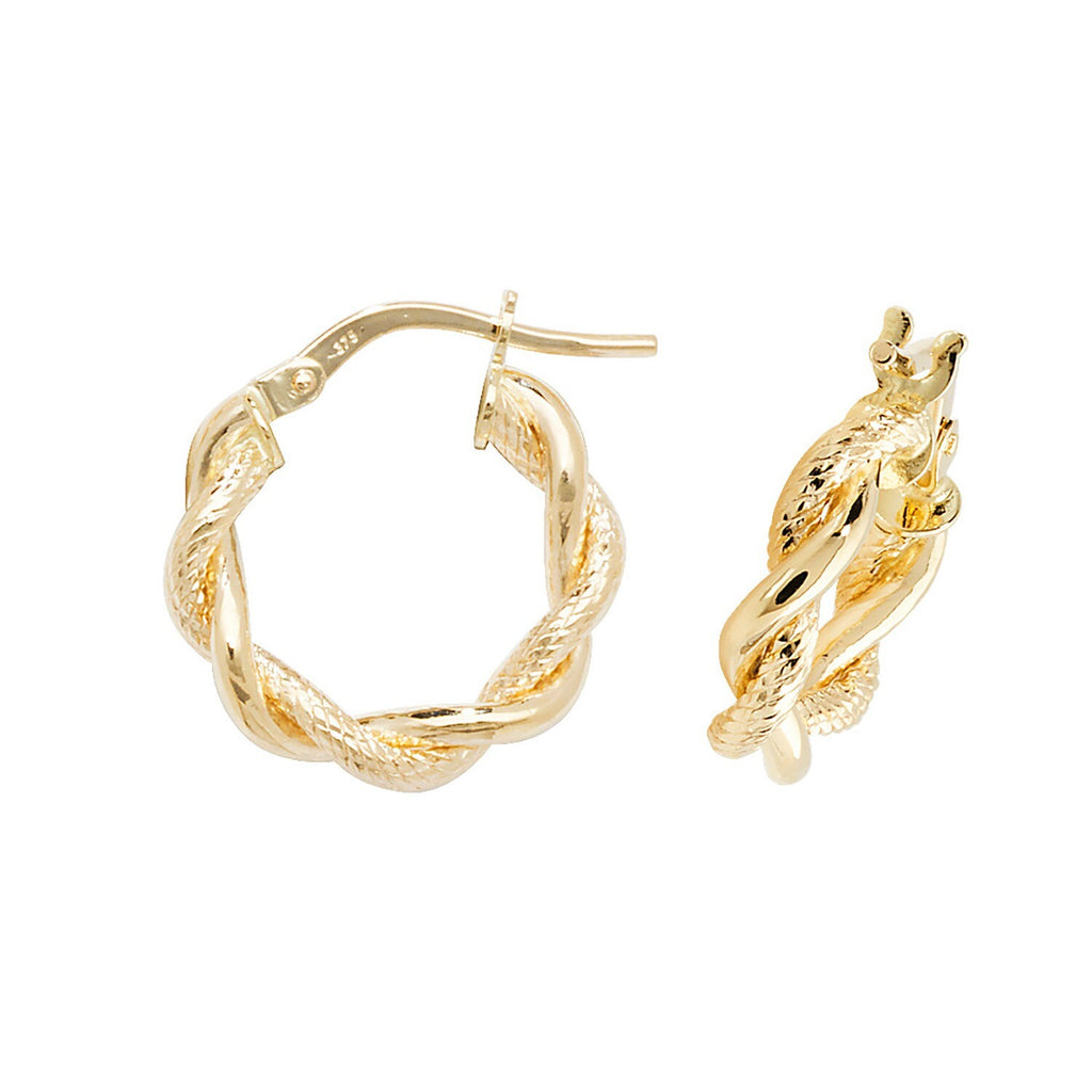 9ct Yellow Gold Twist DC Hoop Earrings 375 Hallmarked 8mm - 30mm Diameter