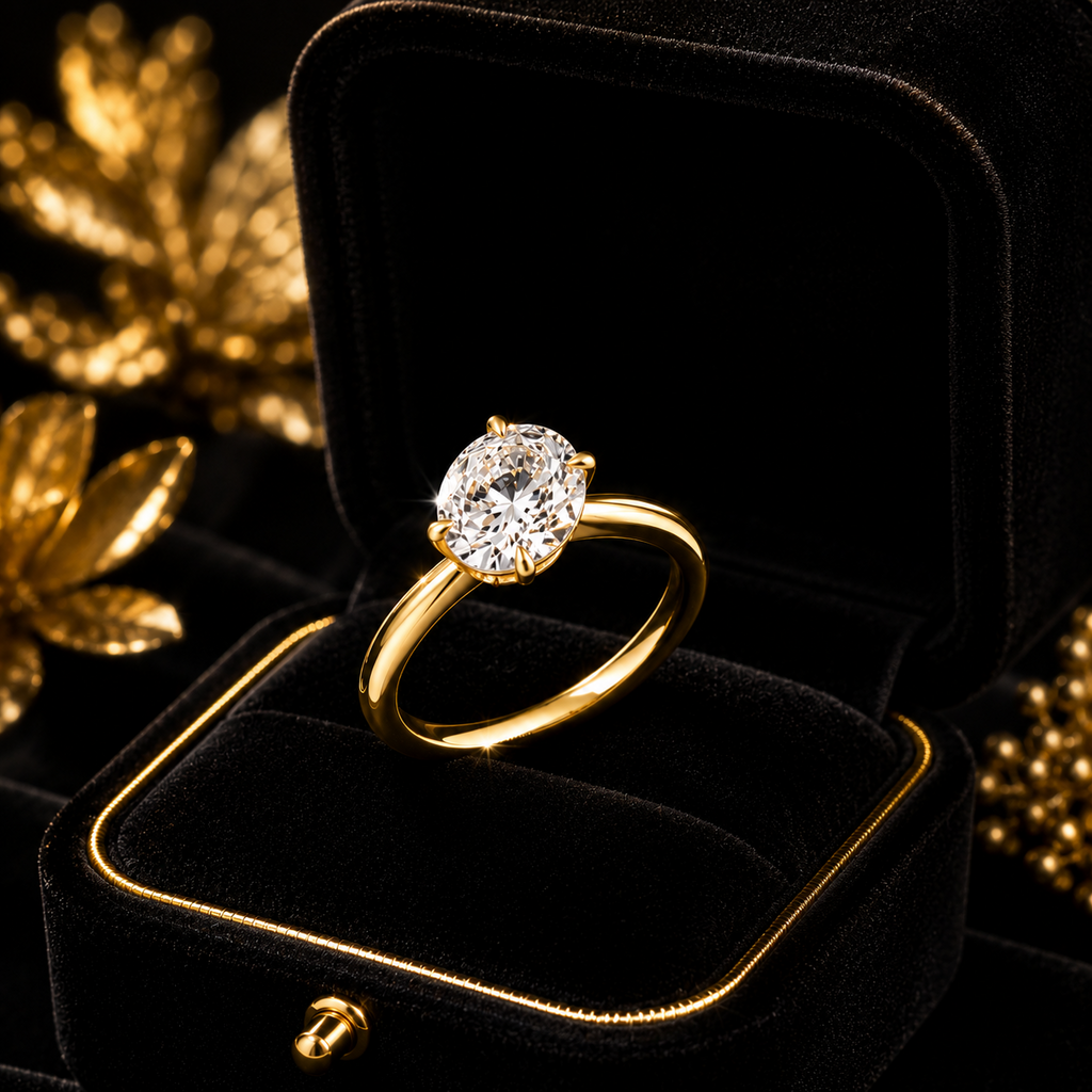 Oval Lab-Grown Diamond Engagement Ring 18ct Yellow Gold Hallmarked Sizes J - Q