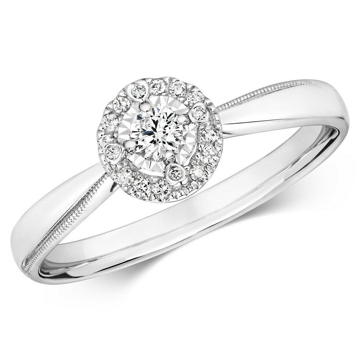 Natural Diamond Ring 9ct White Gold Fully Hallmarked Sizes J - Q