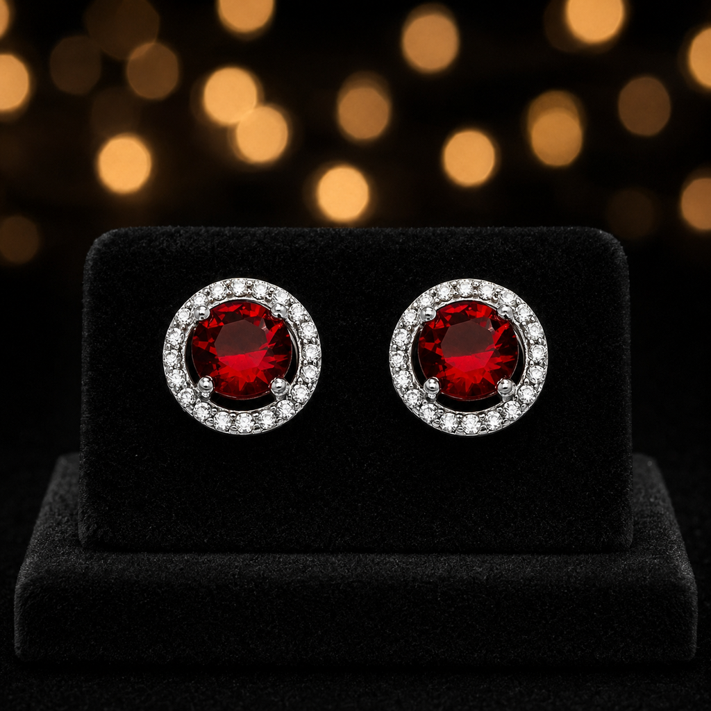 Garnet Gemstone Earrings Solid Sterling Silver 925 Hallmark Brand New Boxed