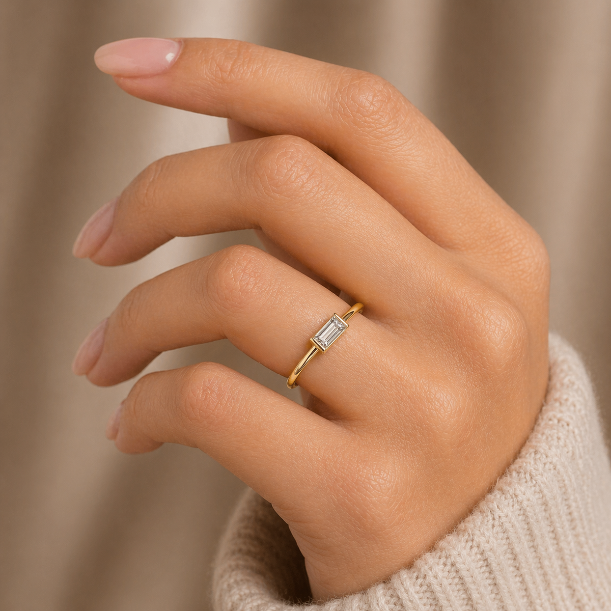 Solitaire Baguette Ring 9ct Yellow Gold Hallmarked Sizes J - T  British Made