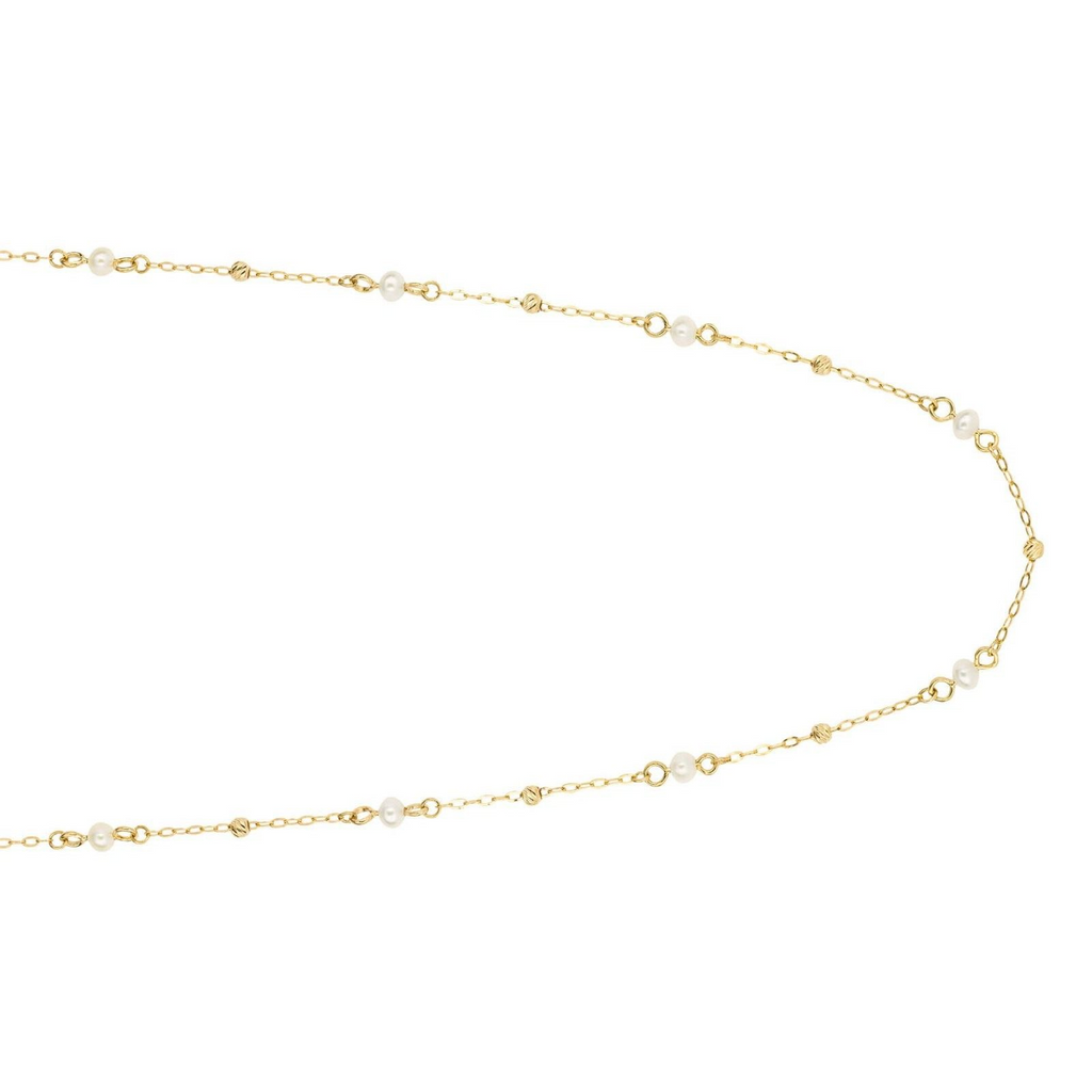 Trace Chain Station Pearl Necklace 9ct Yellow Gold 375 Hallmarked British Made