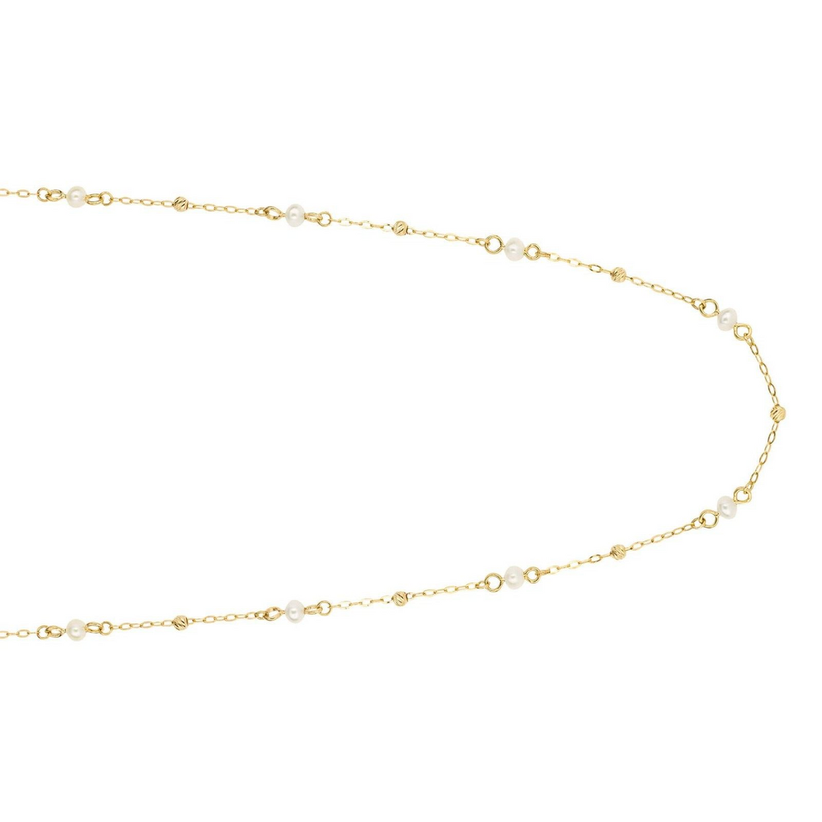 Trace Chain Station Pearl Necklace 9ct Yellow Gold 375 Hallmarked British Made