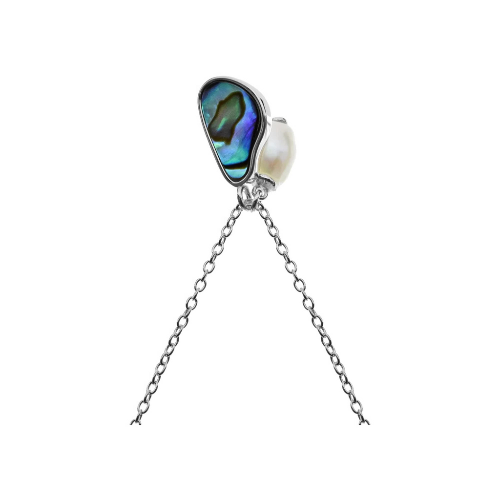 Pearl & Paua Shell Necklace Solid Sterling Silver 925 Hallmarked British Made