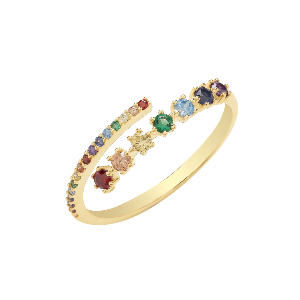 Rainbow Wrap Ring 9ct Yellow Gold Channel Set Hallmarked Sizes J-S British Made