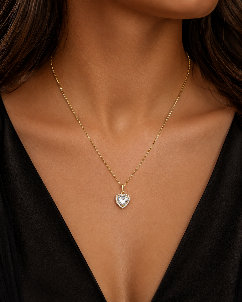 Heart Halo 9ct Yellow Gold Pendant 375 Hallmark British Made All Chain Lengths