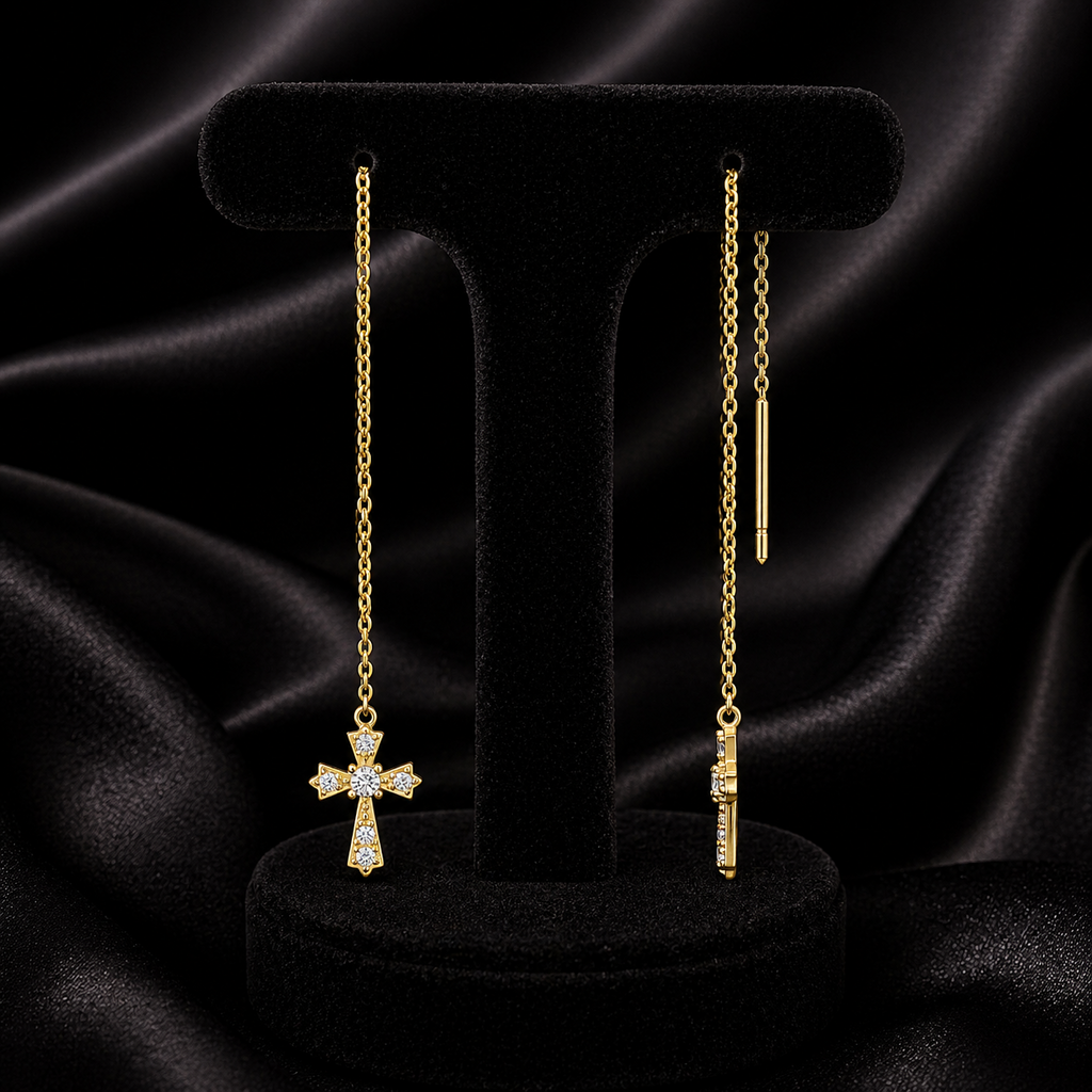 Classic Cross Drop Earrings 9ct Yellow Gold 375 Hallmarked Brand New Boxed