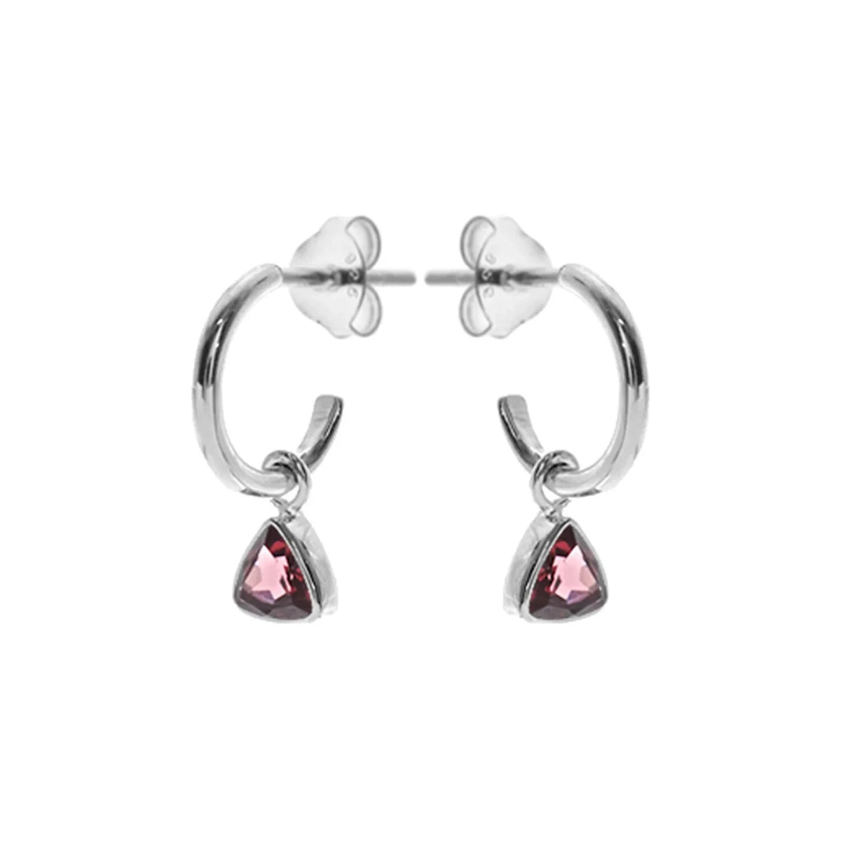 Trillion Garnet Hoop Earrings Sterling Silver 925 Hallmarked Brand New Boxed