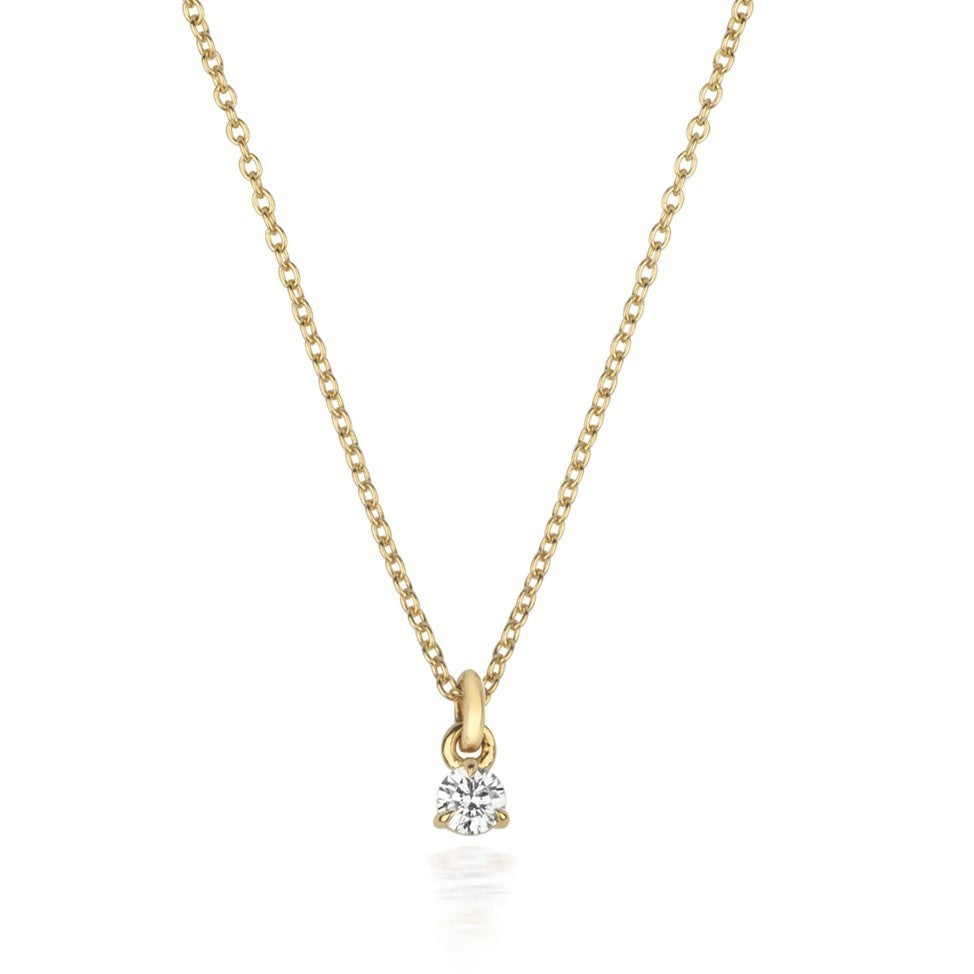 1 Natural Diamond Solitaire Necklace 18ct Yellow Gold Hallmarked British Made