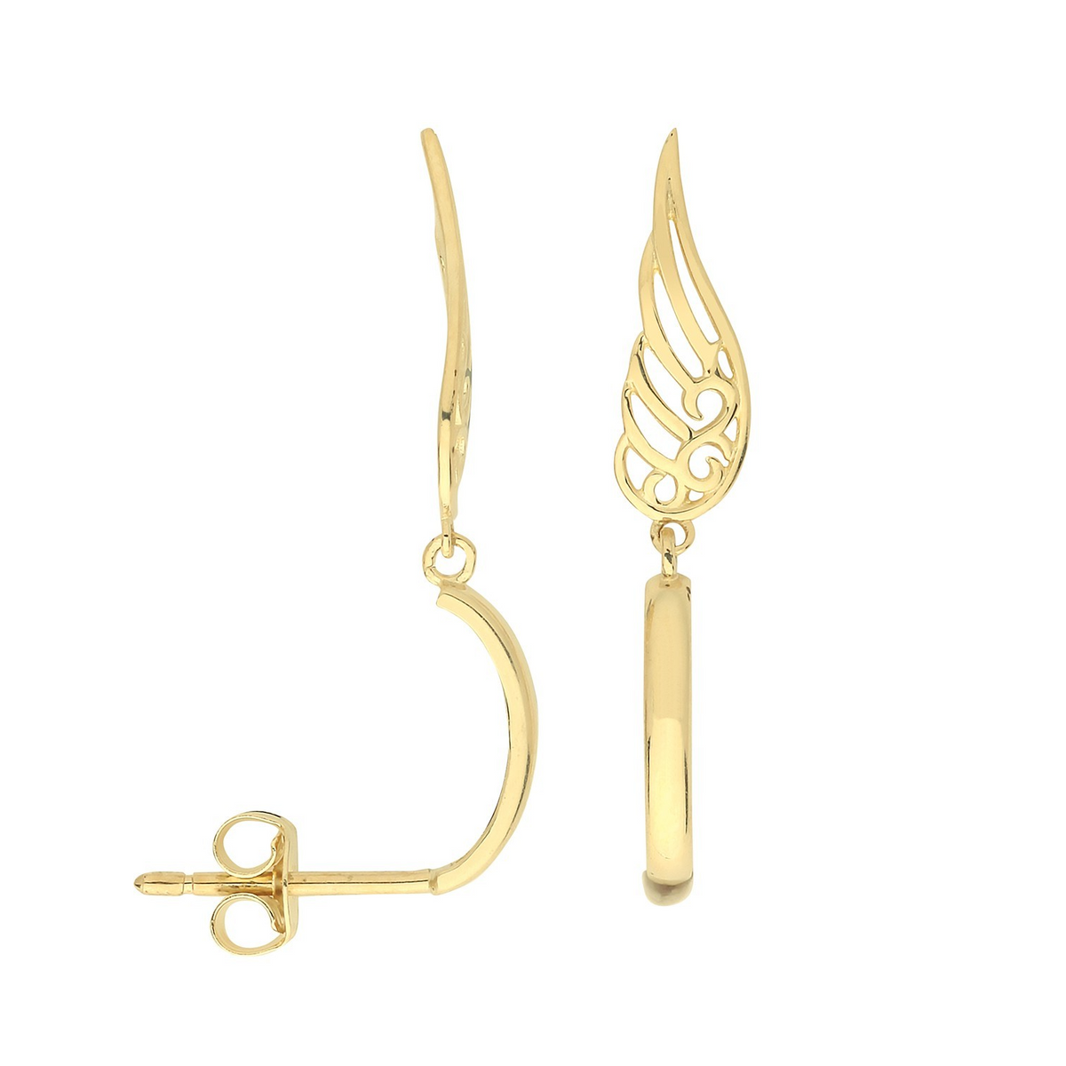 Angel Wing Drop Earrings 9ct Yellow Gold 375 Hallmarked Brand New Boxed
