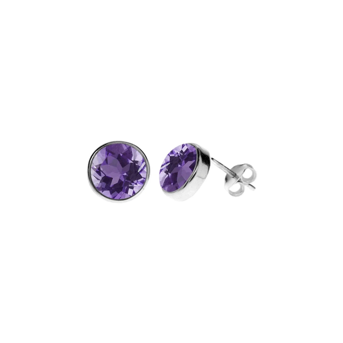 9mm Natural Flush Amethyst Stud Earrings Sterling Silver 925 Hallmark Brand New