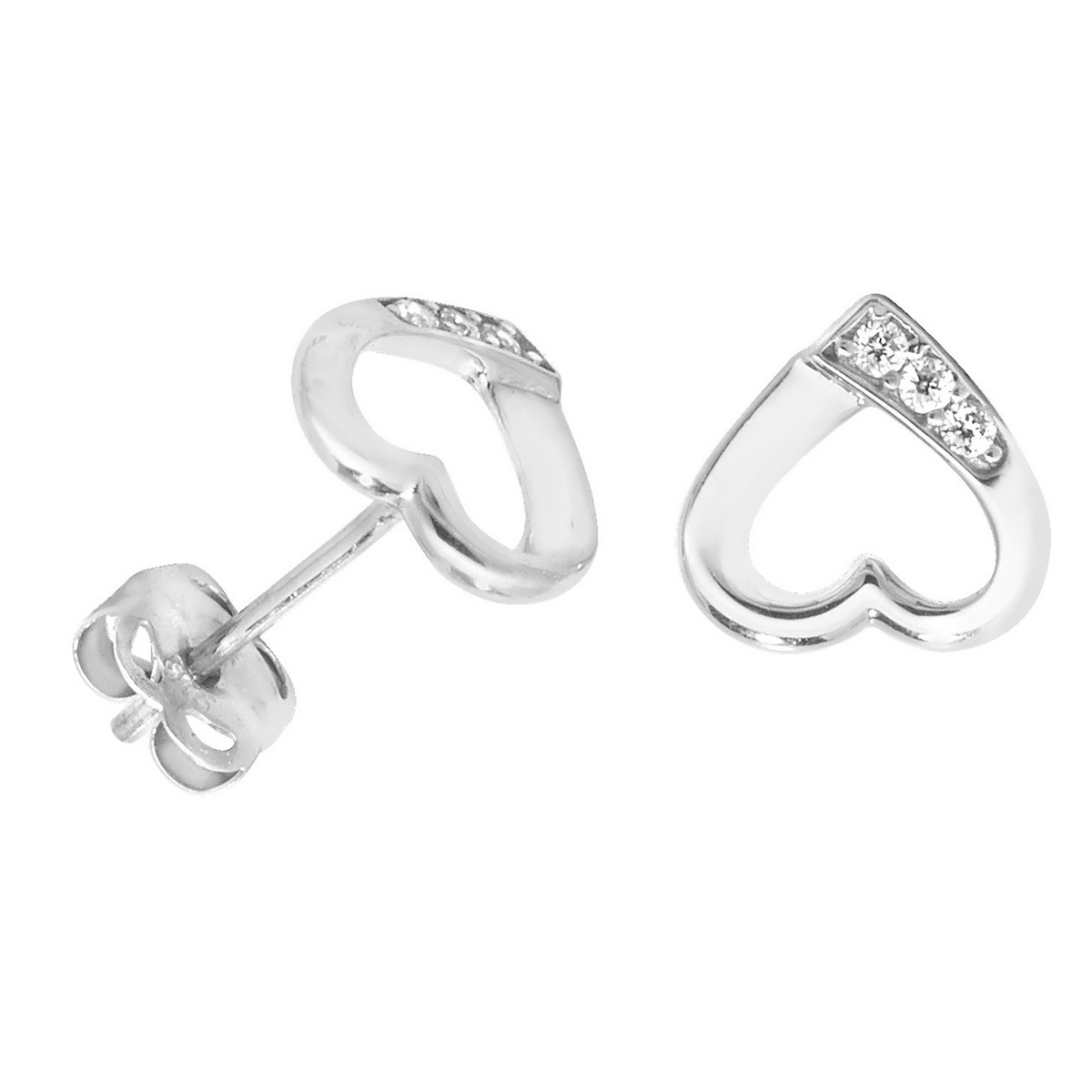 3 Stone Prong Set Heart Stud Earrings 9ct White Gold 375 Hallmarked Brand New