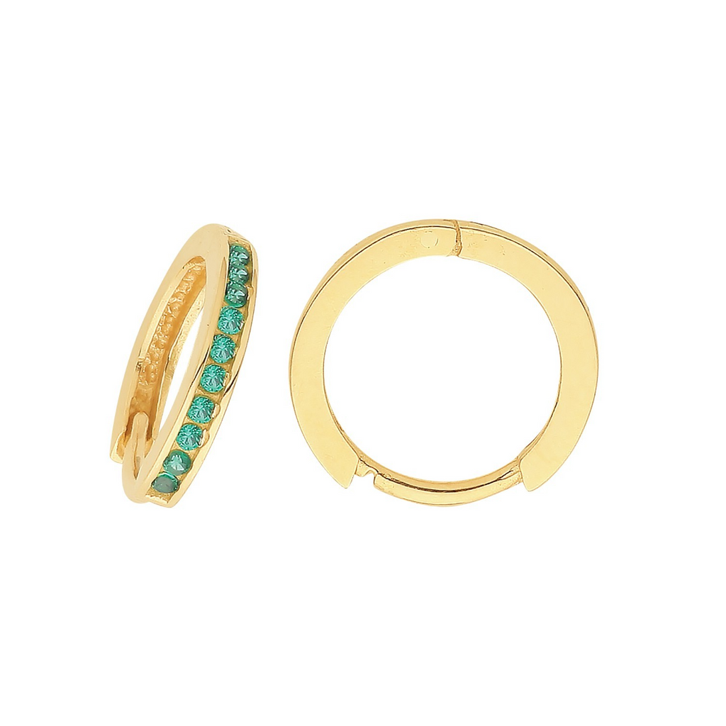 9ct Yellow Gold Emerald Hoop Earrings British Made 375 Hallmark Brand New Boxed