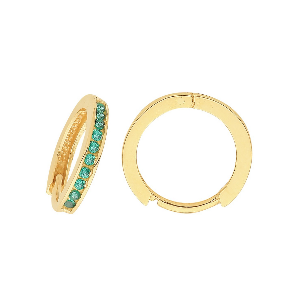 9ct Yellow Gold Emerald Hoop Earrings British Made 375 Hallmark Brand New Boxed