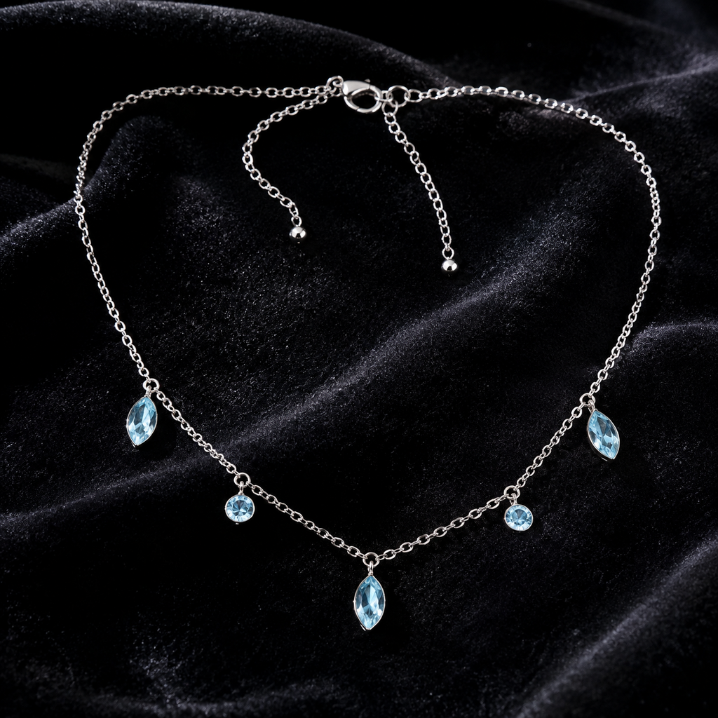 Marquise Blue Topaz Necklace Sterling Silver 925 Hallmarked British Made