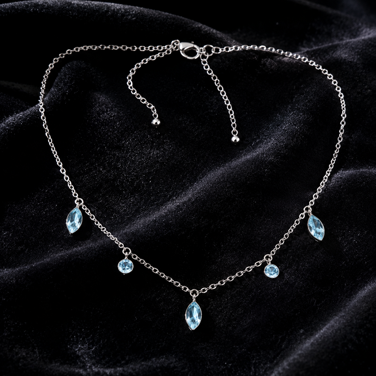 Marquise Blue Topaz Necklace Sterling Silver 925 Hallmarked British Made