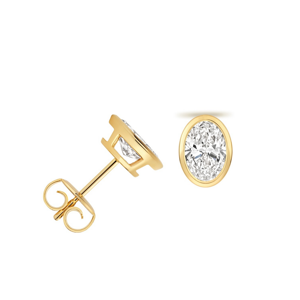 1 Lab Grown Diamond Oval Stud Earrings 18ct Yellow Gold Hallmarked British Made