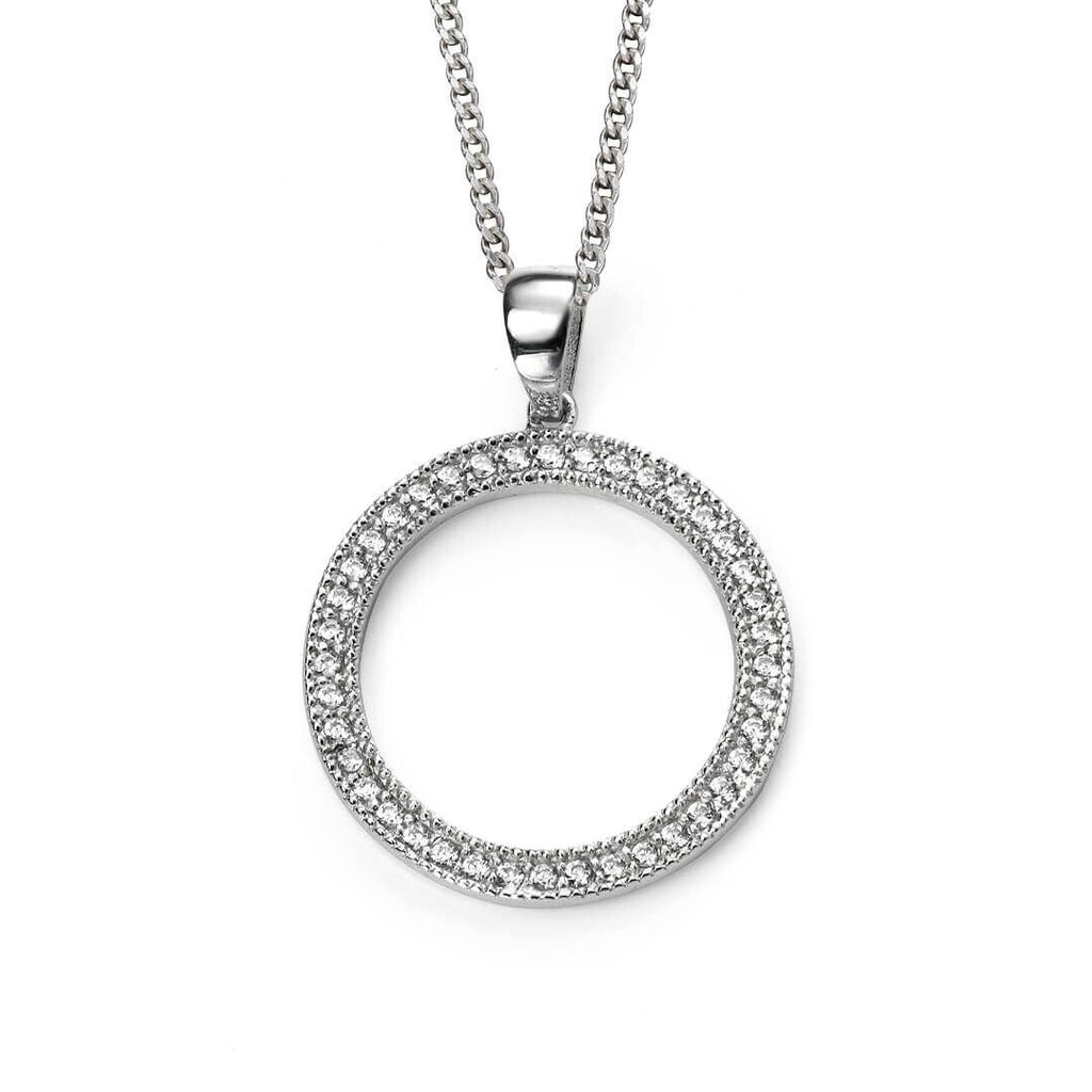 Channel Set Circle Pendant Sterling Silver 925 Hallmarked All Chain Lengths