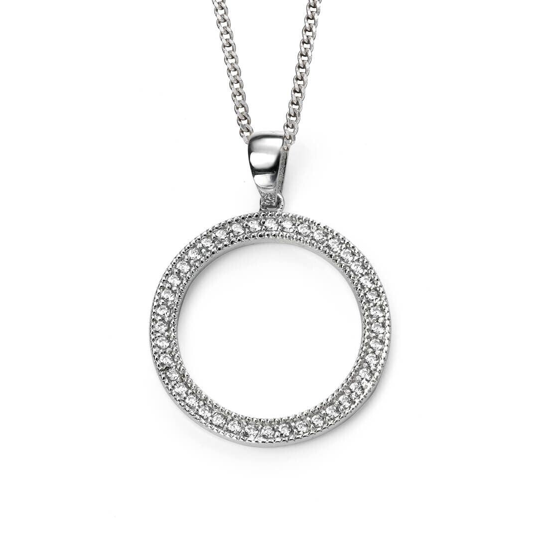 Channel Set Circle Pendant Sterling Silver 925 Hallmarked All Chain Lengths