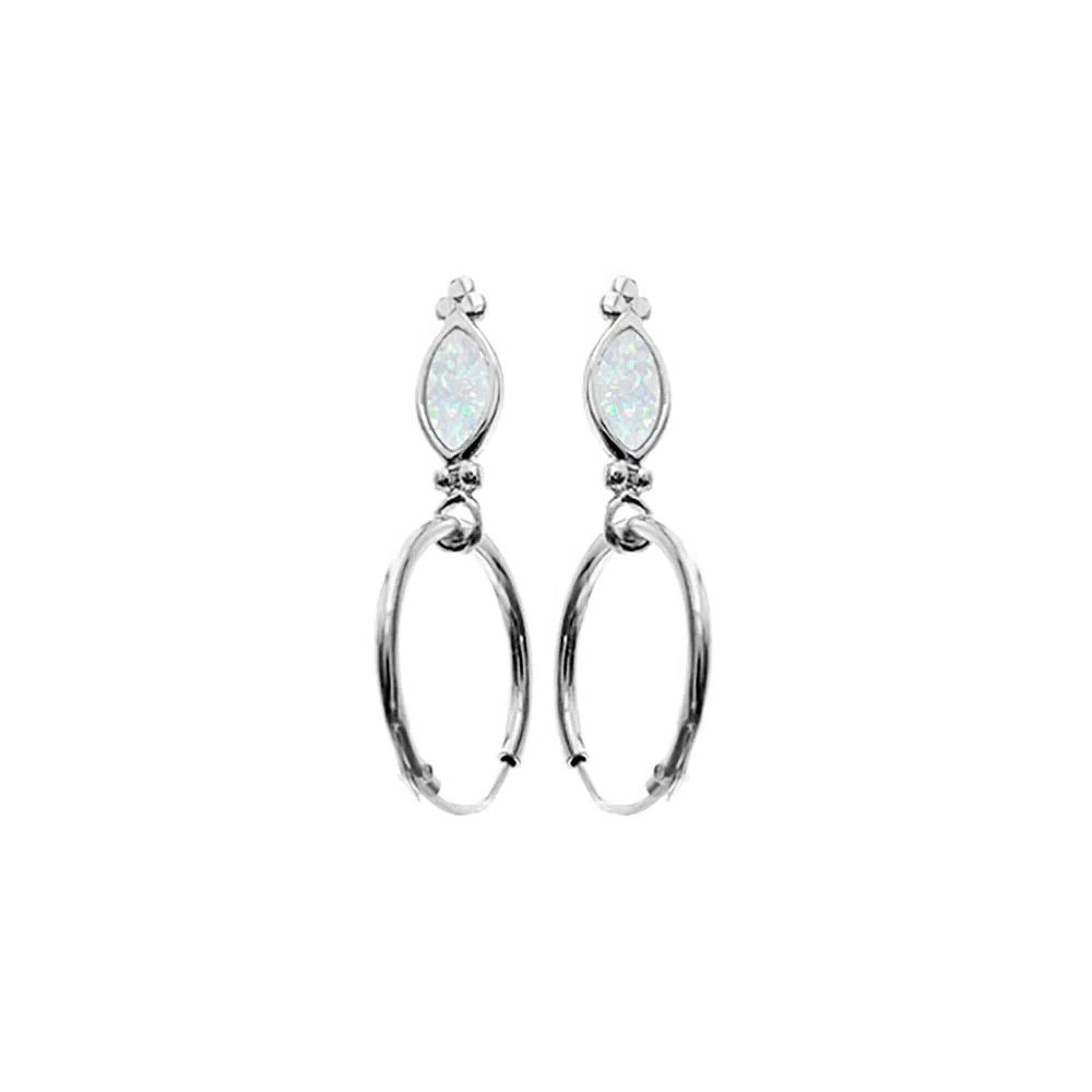12mm White Opal Charm Hoop Earrings Sterling Silver 925 Hallmark Brand New Boxed