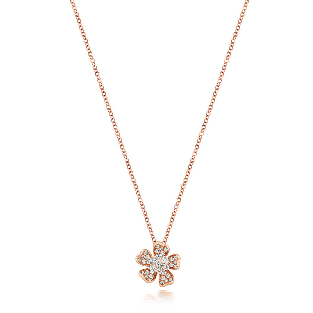 35 Natural Diamond Clover Necklace 18ct Rose Gold Hallmarked British Made
