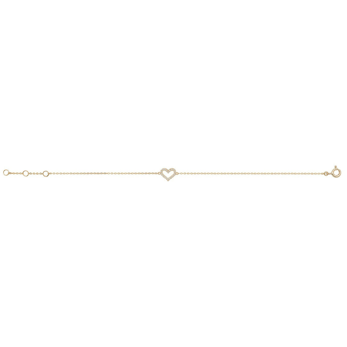 Ladies Pave Heart Bracelet 9ct Yellow Gold 375 Hallmarked British Made