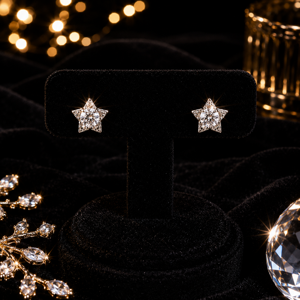 Zircon Star Stud Earrings Sterling Silver 925 Hallmarked Brand New Boxed