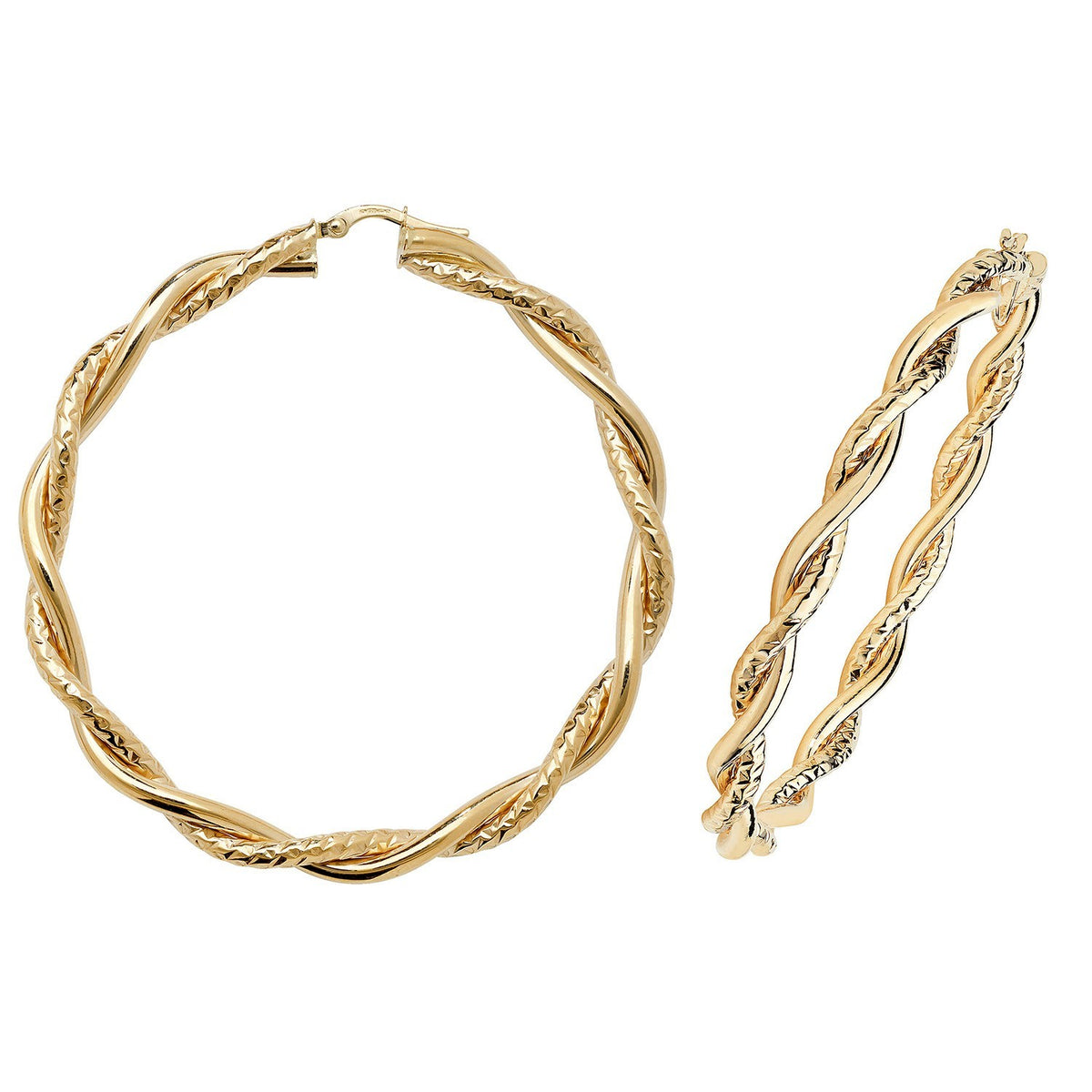 9ct Yellow Gold Vintage Twist Hoop Earrings 375 Hallmarked 15mm - 60mm Diameter