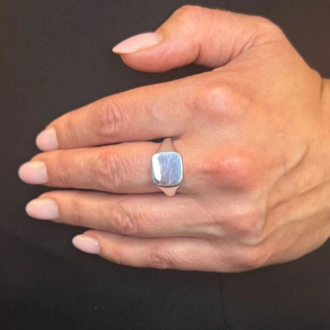 Plain Cushion Signet Ring Sterling Silver 925 Hallmarked Size M - T British Made