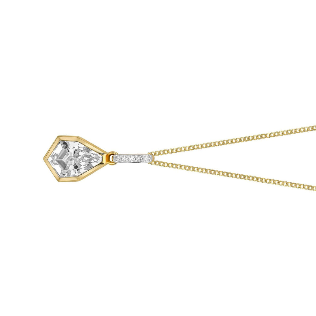 Diamond and Topaz Shield Pendant 9ct Yellow Gold 375 Hallmarked British Made