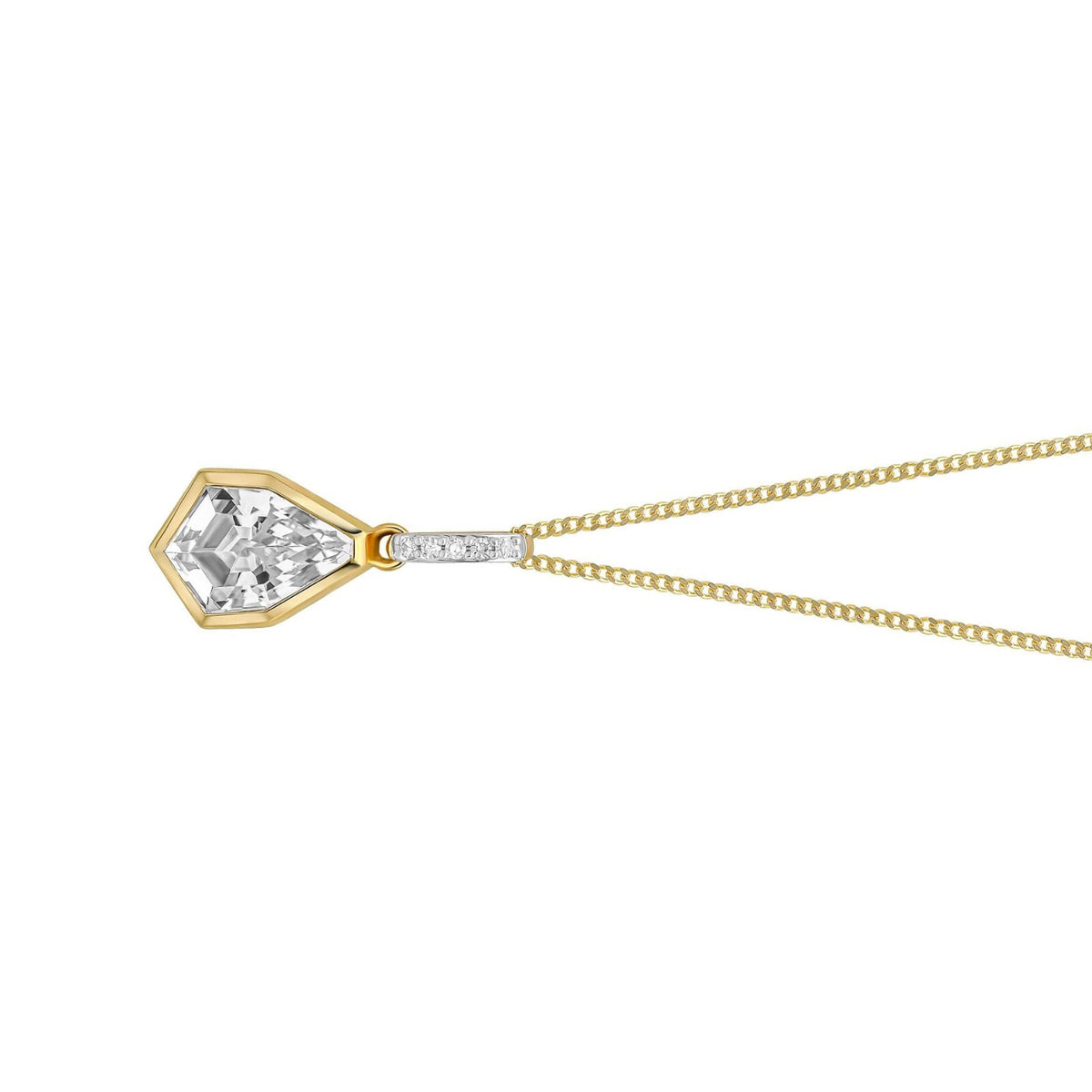 Diamond and Topaz Shield Pendant 9ct Yellow Gold 375 Hallmarked British Made