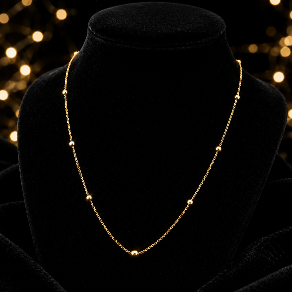 Fine Ball Station Chain Necklace 9ct Yellow Gold 375 Hallmarked British Made