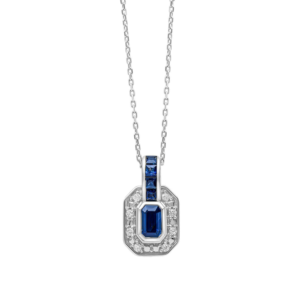 Channel Diamond And Sapphire Necklace 9ct White Gold 375 Hallmarked British Made