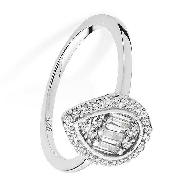 Sterling Silver Ring Engagement Teardrop Gemstone 925 Hallmarked Size J - R