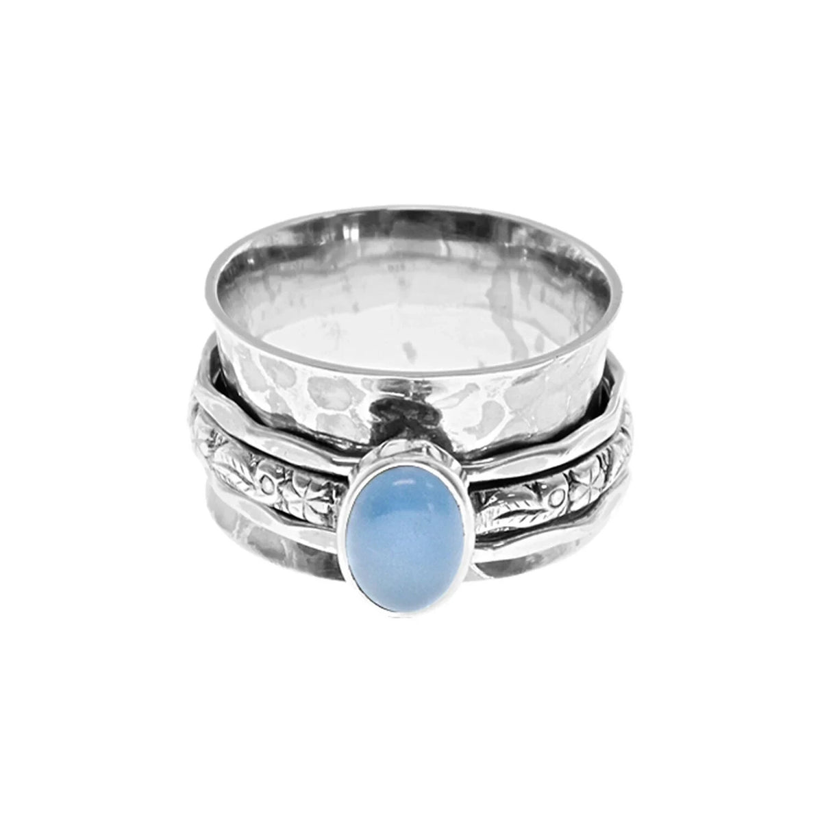 Triple Floral Chalcedony Spinner Ring Sterling Silver 925 Hallmarked Size K - T