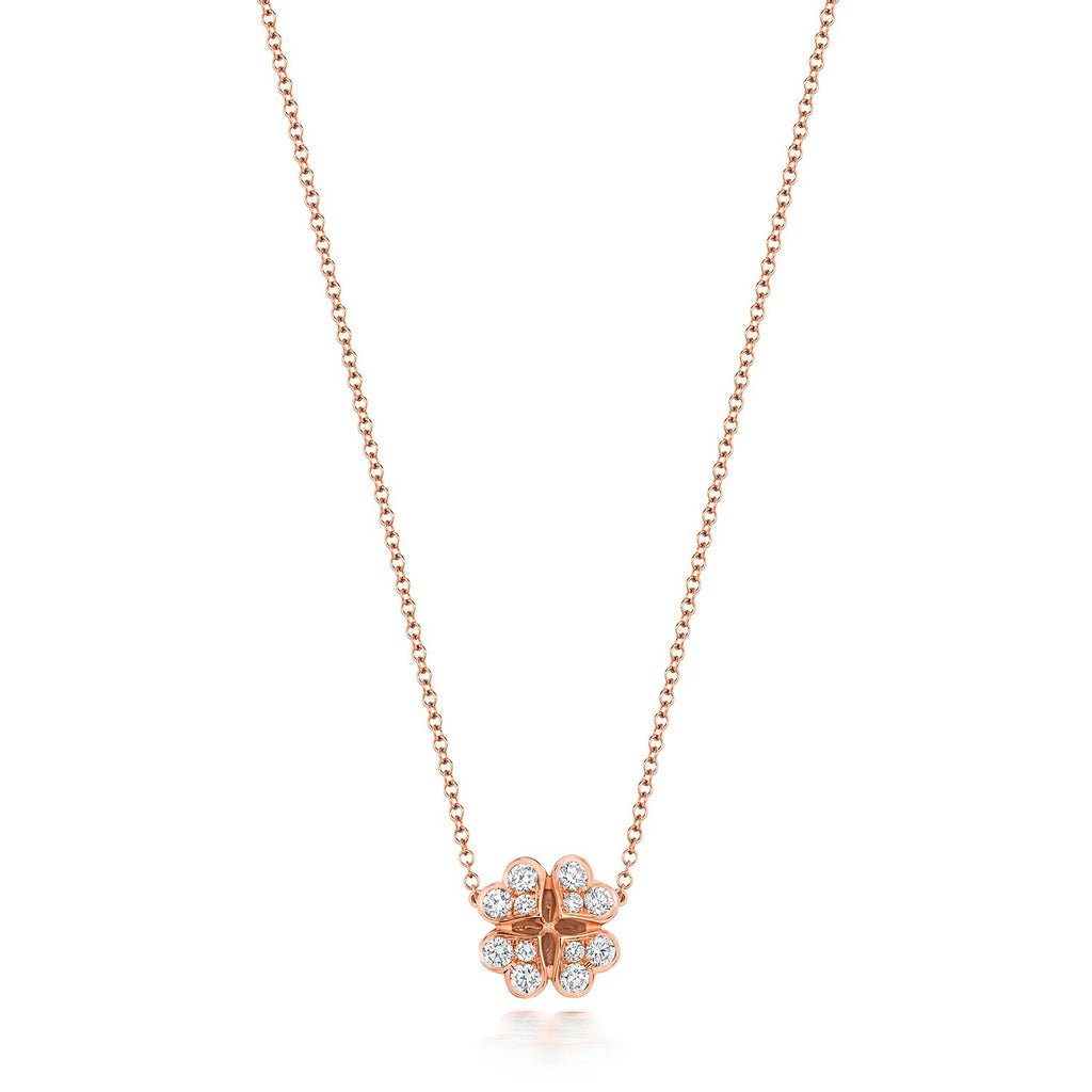 12 Natural Diamond Clover Necklace 18ct Rose Gold Hallmarked British Made