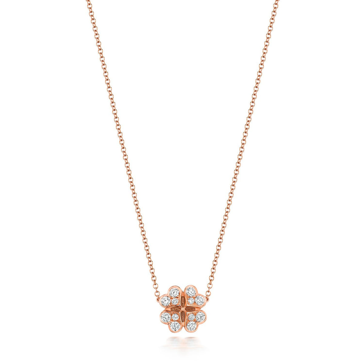 12 Natural Diamond Clover Necklace 18ct Rose Gold Hallmarked British Made