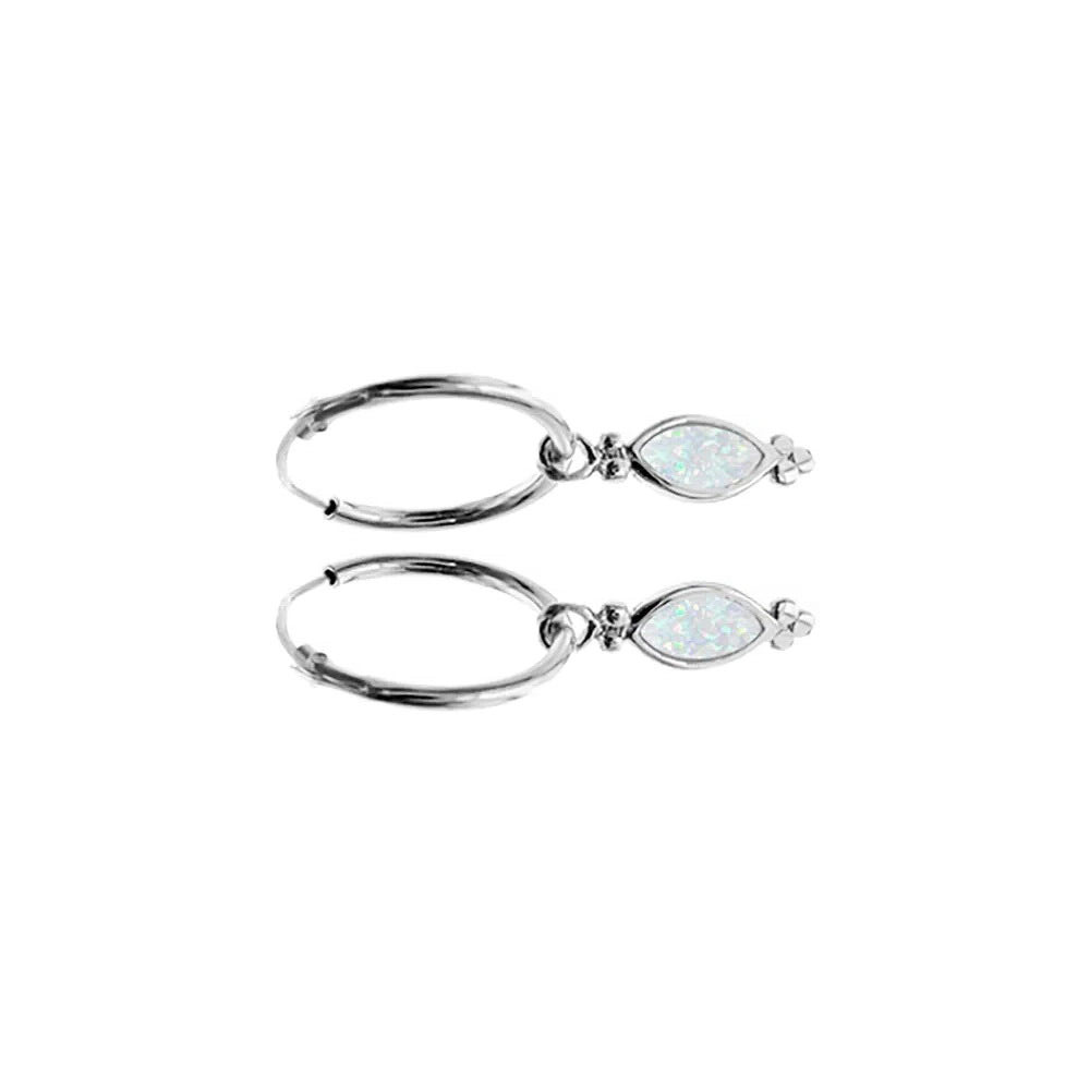 12mm White Opal Charm Hoop Earrings Sterling Silver 925 Hallmark Brand New Boxed