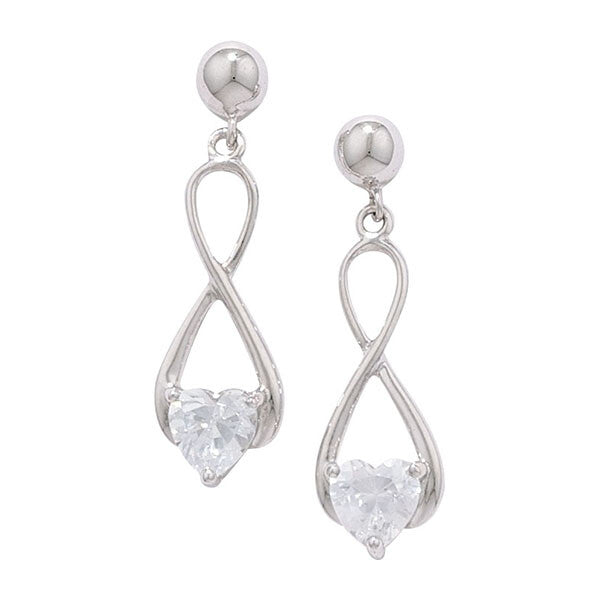 9ct White Gold Infinity Drop Earrings Diamond Heart Solitaire Drops 375 Hallmark