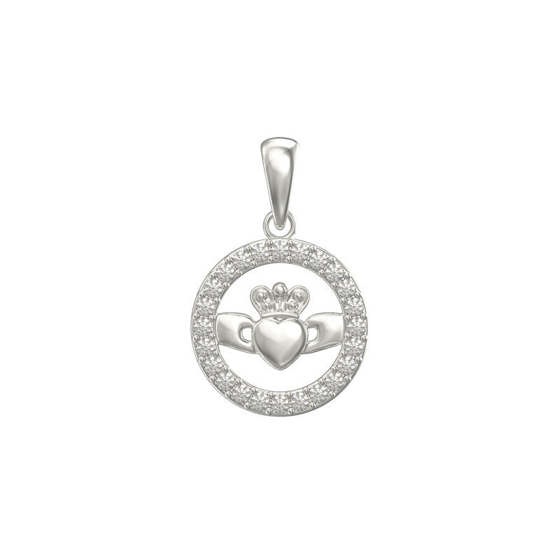 Channel Set Sterling Silver Claddagh Charm 925 Hallmarked All Chain Lengths