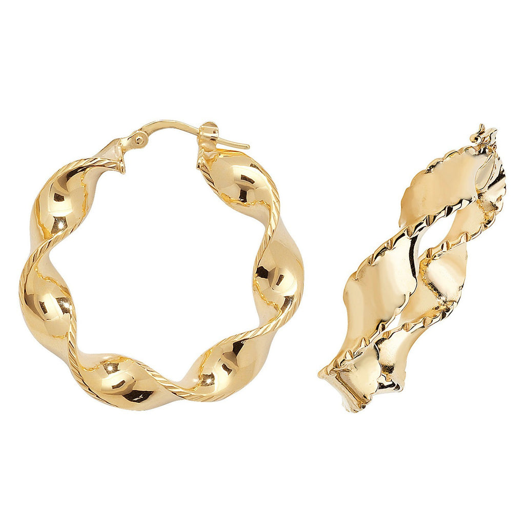 9ct Yellow Gold Ribboned Hoop Earrings 375 Hallmarked 20mm - 60mm Diameter