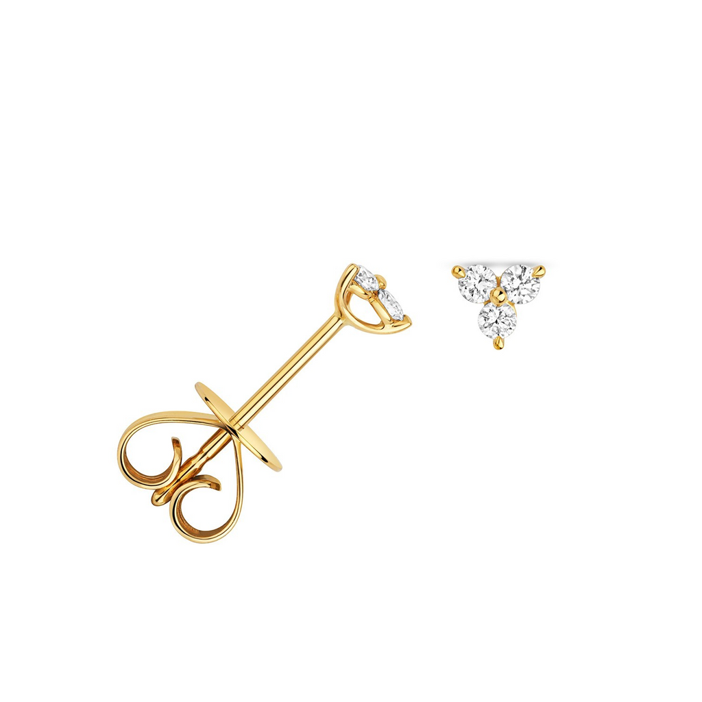 3 Natural Diamond Stud Earrings 18ct Yellow Gold Hallmarked British Made