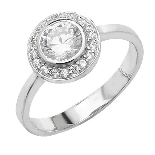 Sterling Silver Halo Ring Engagement Gemstone 925 Hallmarked Size K - T