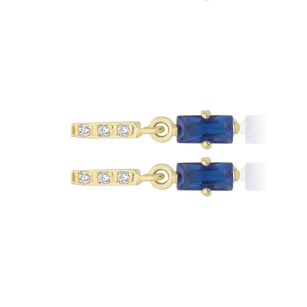 Baguette Natural Sapphire Drop Earrings 9ct Yellow Gold 375 Hallmarked Brand New