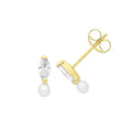 Marquise Natural Pearl Stud Earrings 9ct Yellow Gold 375 Hallmarked Brand New
