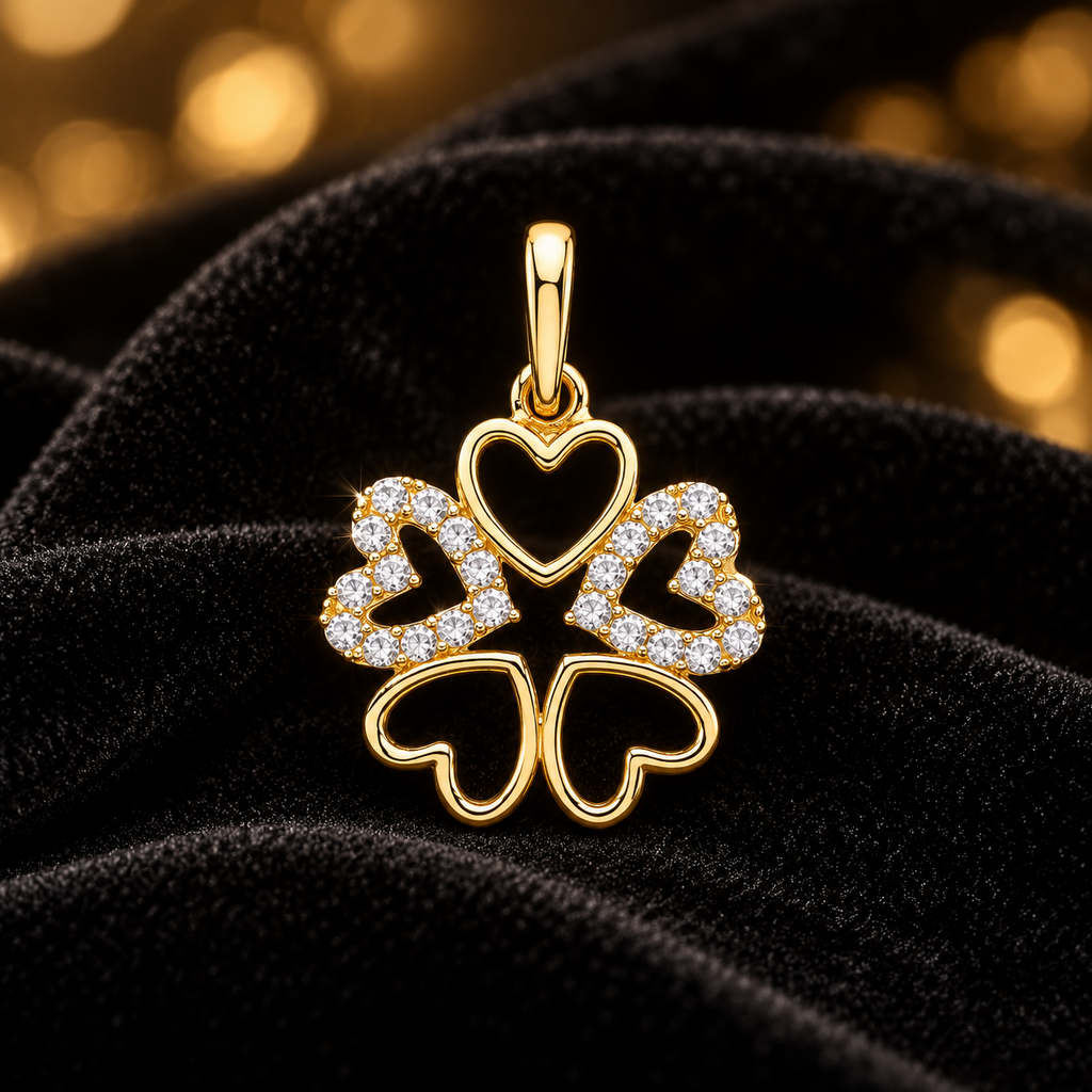 Heart Clover 9ct Yellow Gold Pendant 375 Hallmarked All Chain Lengths