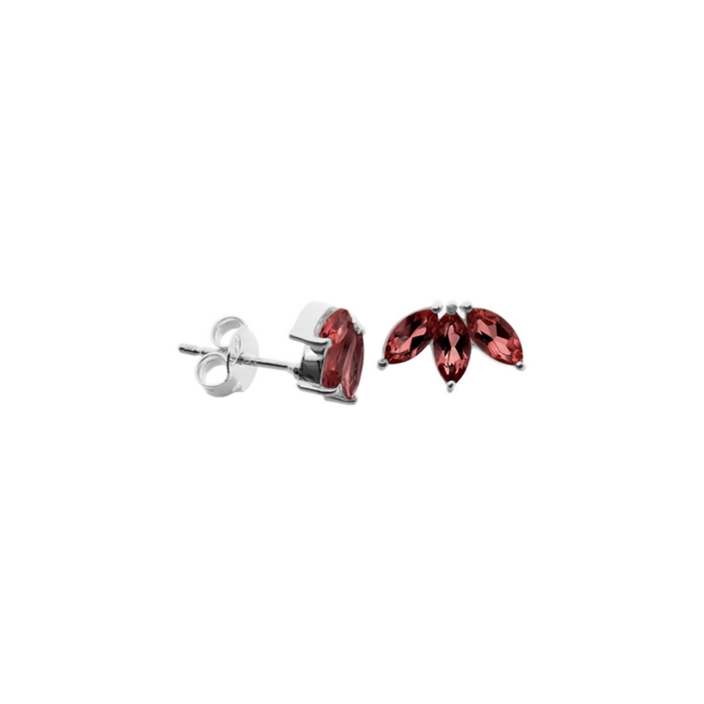 Lotus Flower Natural Garnet Stud Earrings Sterling Silver 925 Hallmarked