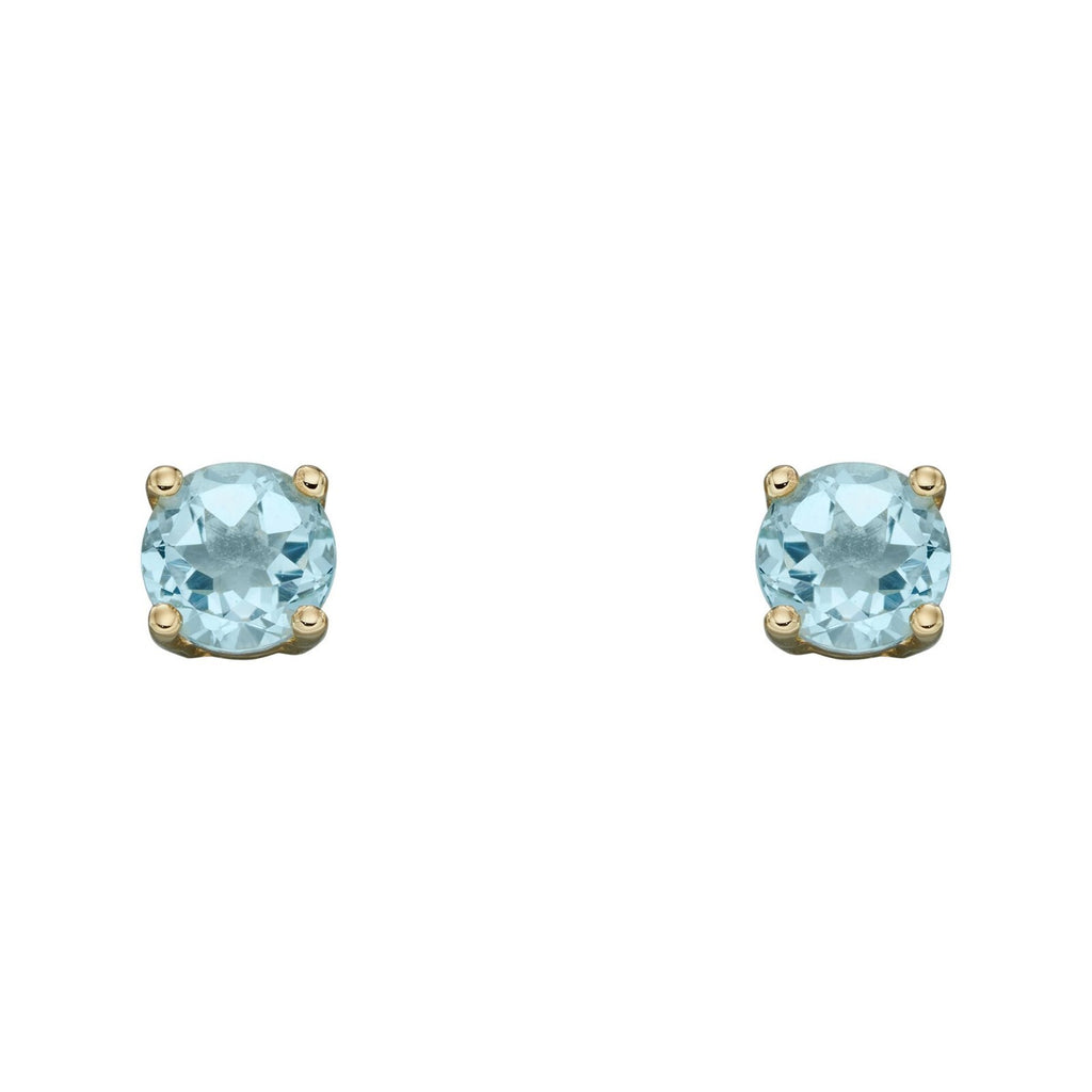 Natural Aquamarine March Stud Earrings 9ct Yellow Gold 375 Hallmark British Made